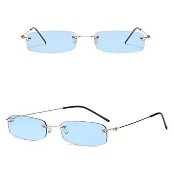 Narrow Sunglasses Tiny Rectangle Rimless Sun Glasses Unisex (clear blue)