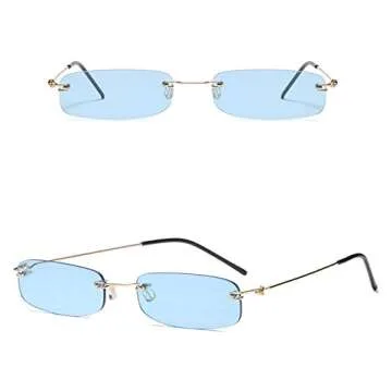 Narrow Sunglasses Tiny Rectangle Rimless Sun Glasses Unisex (clear blue)