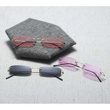 Narrow Sunglasses Tiny Rectangle Rimless Sun Glasses Unisex (clear blue)