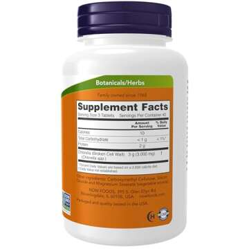 NOW Foods Supplements, Chlorella 1000 mg with naturally occurring Chlorophyll, Beta-Carotene, mixed ...