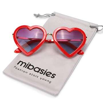 mibasies Kids Heart Shaped Sunglasses for Toddler Girls Age 3-10, UV 400 Protection(Red)