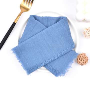 Joanlody Dark Blue 6 Pack Handmade Cloth Napkins Cotton Linen Easter Spring Napkins with Fringe Rust...