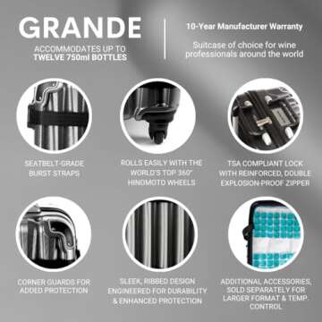 VinGardeValise® The Original Wine Suitcase – 12-Bottle Travel Luggage, TSA-Approved, Durable Hard Shell, Shockproof Foam, Secure Bottle Protection for Enthusiasts & Collectors – Silver