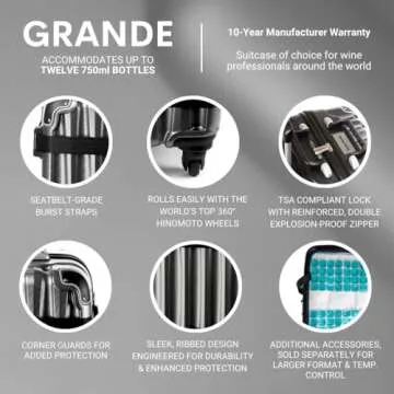 VinGardeValise® The Original Wine Suitcase – 12-Bottle Travel Luggage, TSA-Approved, Durable Hard Shell, Shockproof Foam, Secure Bottle Protection for Enthusiasts & Collectors – Silver