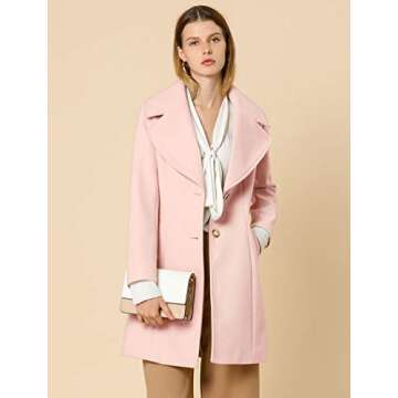 Allegra K Women's Elegant Notched Lapel Button Single Breasted Winter Coat X-Small Pink