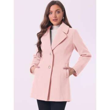 Allegra K Women's Elegant Notched Lapel Button Single Breasted Winter Coat X-Small Pink
