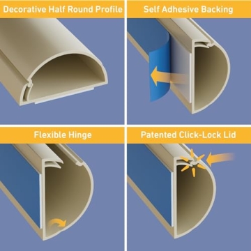 D-Line Half Round Cord Hider, Patented Cable Cover, Hide TV Wall Mount Wires, Raceway for Cords, Decorative Wire Covers, Paintable, Adhesive Cable Concealer - 1x 1.18in W x 0.59in H x 39in L - Beige