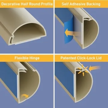 D-Line Half Round Cord Hider, Patented Cable Cover, Hide TV Wall Mount Wires, Raceway for Cords, Decorative Wire Covers, Paintable, Adhesive Cable Concealer - 1x 1.18in W x 0.59in H x 39in L - Beige