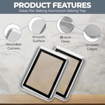 Baking Sheet with Silicone Baking Mat Set, Aluminum Cookie Sheet Pan, Commercial & Home Baking Pan, Half Sheet Pan, Non Toxic, Heavy Duty & Rust Free, Size 13 x 18 x 1 Inches 2-Pack