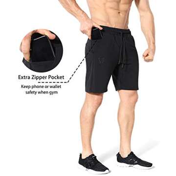 ZENWILL Mens Gym Running Shorts, Workout Athletic Bodybuilding Fitness Shorts with Zip Pockets (Smal...