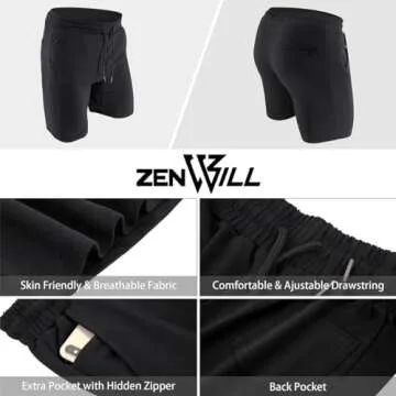 ZENWILL Mens Gym Running Shorts, Workout Athletic Bodybuilding Fitness Shorts with Zip Pockets (Small,Black/Olive Gray)