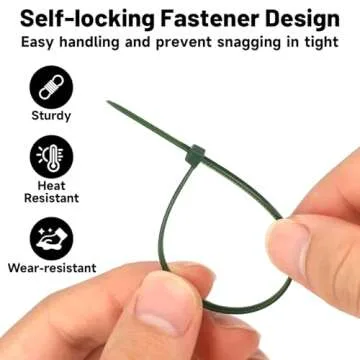 Durable KINGLAKE Green Zip Ties 100 Pack for All Uses