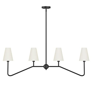 Electro bp;47" W 4-Light Linear Kitchen Island Lighting Fixture Classic Chandeliers Matt Black with White Linen Shades for Dining Room,E12,160W;
