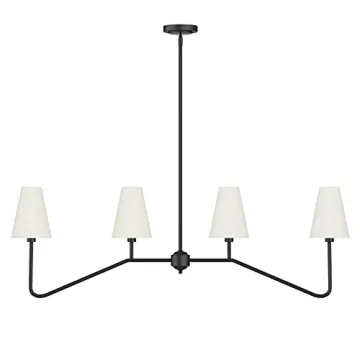 Electro bp;47" W 4-Light Linear Kitchen Island Lighting Fixture Classic Chandeliers Matt Black with White Linen Shades for Dining Room,E12,160W;