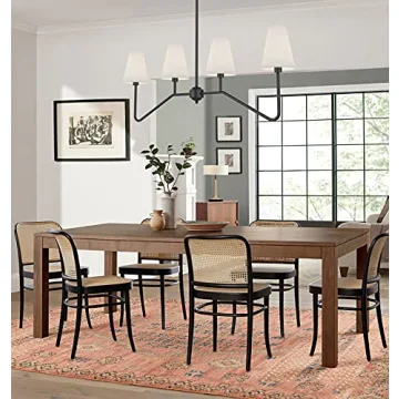 Electro bp;47" W 4-Light Linear Kitchen Island Lighting Fixture Classic Chandeliers Matt Black with White Linen Shades for Dining Room,E12,160W;