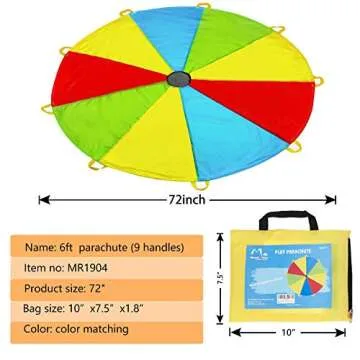 MountRhino 6ft Kids Play Parachute with 9 Handles - Multicolored Indoor/Outdoor Exercise Toy