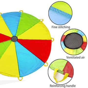MountRhino 6ft Kids Play Parachute with 9 Handles - Multicolored Indoor/Outdoor Exercise Toy