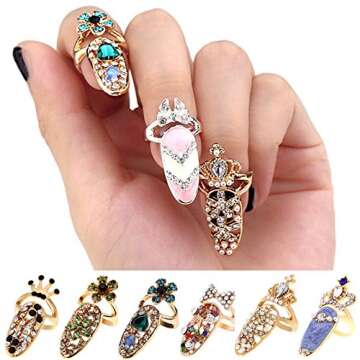 Fashion 12pcs Bowknot Crystal Nail Rings for Women