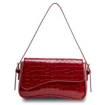 Small Shoulder Bag for Women,Y2K Purse,Tote Handbag,Clutch Purse Crossbody Bag,with Zipper Closure Satchel (Crocodile Red)