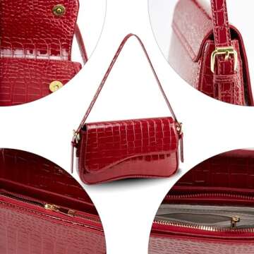 Small Shoulder Bag for Women,Y2K Purse,Tote Handbag,Clutch Purse Crossbody Bag,with Zipper Closure Satchel (Crocodile Red)