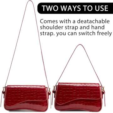 Small Shoulder Bag for Women,Y2K Purse,Tote Handbag,Clutch Purse Crossbody Bag,with Zipper Closure Satchel (Crocodile Red)