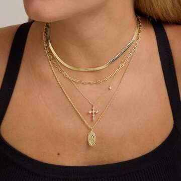 18K Gold Virgin Mary Necklace - Medallion Necklace - Miraculous Medal Coin Necklace for Women Religi...