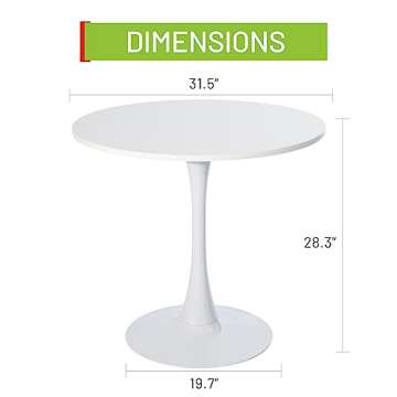 FurnitureR Round Leisure Tulip Dining Table 31.5" - Stylish Pedestal Base for Kitchen & Living Room