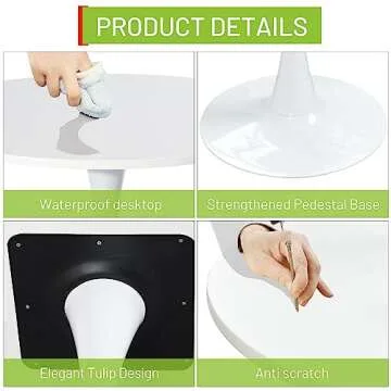 FurnitureR Tulip Dining Table 31.5" for Home & Office Stylish