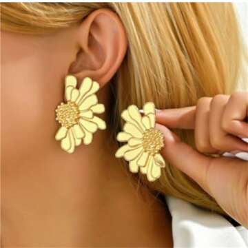 coadipress Vintage Flower Stud Earrings for Women Gold Statement Earrings Bohemian Gold Metal Flower Earrings Exaggerated Oversized Daisy Flower Earrings Statement Jewelry (Gold)
