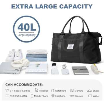 Travel Duffel Bag,Weekender Overnight Bag for Women,Carry-on Bag with Wet Pocket,Gym Bag,Extra Large...
