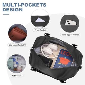 Travel Duffel Bag,Weekender Overnight Bag for Women,Carry-on Bag with Wet Pocket,Gym Bag,Extra Large,Black