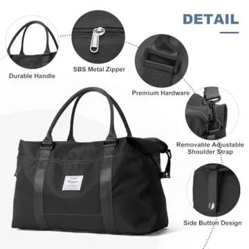 Travel Duffel Bag,Weekender Overnight Bag for Women,Carry-on Bag with Wet Pocket,Gym Bag,Extra Large,Black