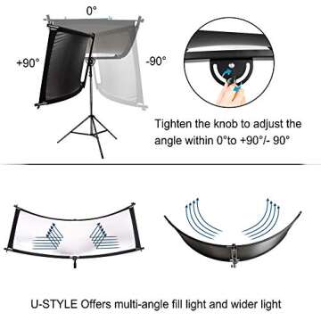 FUDESY Clamshell Light Reflector/Diffuser,67"x24" Curved Photography Lighting Reflector for Photo Video Studio Shooting with Black/Silver/White/Gold Reflectors,Carry Bag