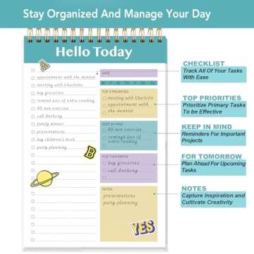 Keyfy Daily To Do List Notepad - 52 Sheets Spiral Planner Checklist Notebook Work Organizer Planning...