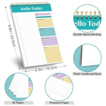 Keyfy Daily To Do List Notepad - 52 Sheets Spiral Planner Checklist Notebook Work Organizer Planning Pad Perfect for Enhanced Productivity and Tasks Goal Achievement - Blue