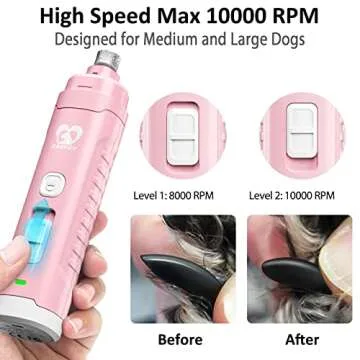 Casfuy Dog Nail Grinder with 2 LED Light for Large Medium Small Dogs - 3X More Powerful 2-Speed Electric Pet Nail Trimmer Rechargeable Quiet Painless Paws Grooming & Smoothing Tool