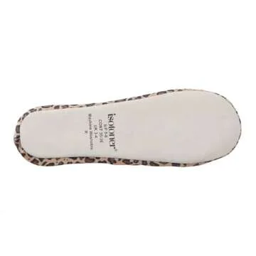 isotoner Women's Satin Ballerina Slippers with Soft Tie Bow and Suede Sole, Cheetah, 8-9