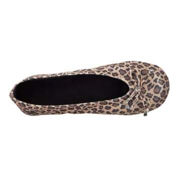 isotoner Women's Satin Ballerina Slippers with Soft Tie Bow and Suede Sole, Cheetah, 8-9