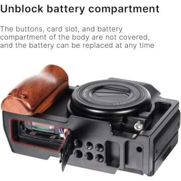 UURig ZV1 Camera Cage for Sony ZV-1 Camera Video Shooting Cage Rig Filming Accessories 3/8“ Arri Locating 1/4" Cold Shoe Extension for Microphone/Light w Wooden Handle Grip, Vlogger Content Creator