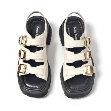 BEAU TODAY Womens Platform Fisherman Sandals, Chunky Block Heel Sandals, Leather Sandals for Women, ...
