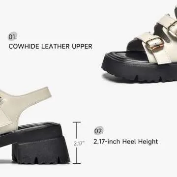 BEAU TODAY Womens Platform Fisherman Sandals, Chunky Block Heel Sandals, Leather Sandals for Women, Casual Comfortable Lightweight Open Toe Dressy Sandals with Adjustable Buckles White US 6.5