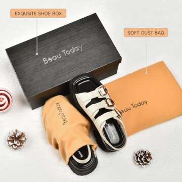 BEAU TODAY Womens Platform Fisherman Sandals, Chunky Block Heel Sandals, Leather Sandals for Women, Casual Comfortable Lightweight Open Toe Dressy Sandals with Adjustable Buckles White US 6.5