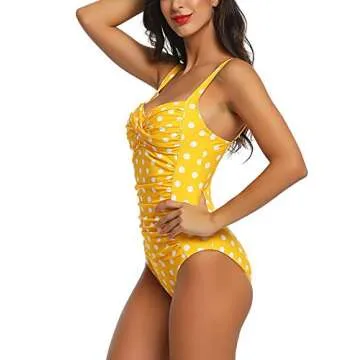 Womens 50S Vintage Tummy Control One Piece Swimsuit/Bathing Suit(Yellow Polka Dot,Size 14)