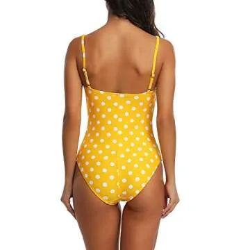 Womens 50S Vintage Tummy Control One Piece Swimsuit/Bathing Suit(Yellow Polka Dot,Size 14)