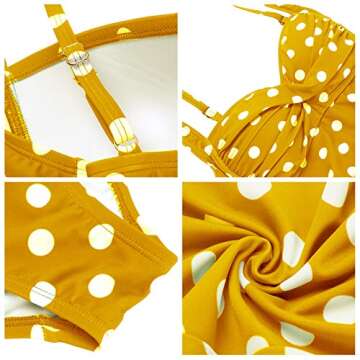 Womens 50S Vintage Tummy Control One Piece Swimsuit/Bathing Suit(Yellow Polka Dot,Size 14)