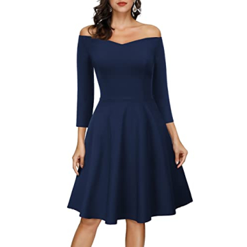 Elegant Navy Off Shoulder Party Dress for Women
