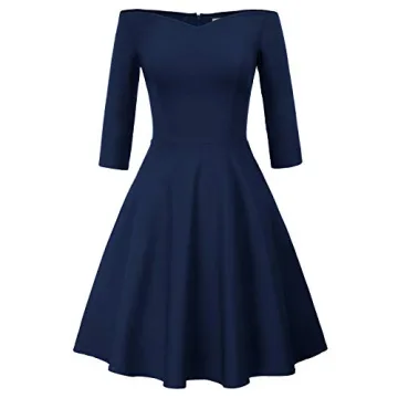 Elegant Navy Off Shoulder Party Dress for Women