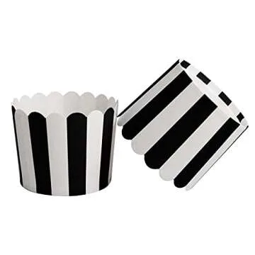 STARUBY 50 Pack Muffin Liners Baking Paper Cups Black and White Stripes Cupcake Liners Elegent Muffins Baking Cups Cupcake Wrappers for Birthday Parties, Weddings, Bottom Dia 2.36 Inch