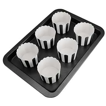 STARUBY 50 Pack Muffin Liners Baking Paper Cups Black and White Stripes Cupcake Liners Elegent Muffins Baking Cups Cupcake Wrappers for Birthday Parties, Weddings, Bottom Dia 2.36 Inch