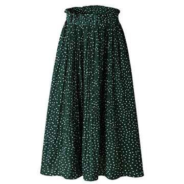 RichCoco Women's Casual High Elastic Waist A Line Print Pleated Pockets Vintage Dresses Polka Dot Midi Skirts Green